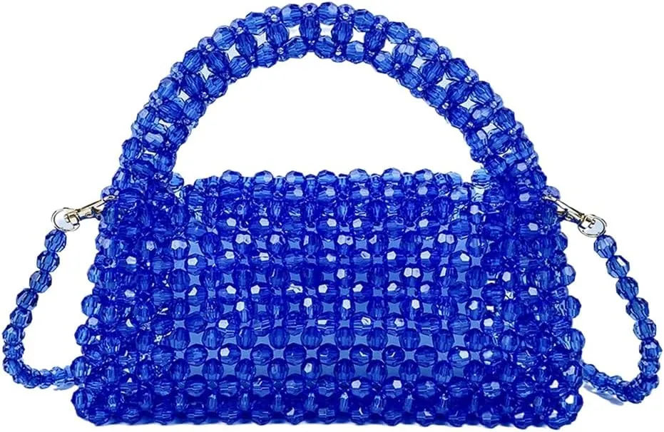 DJBM Women Acrylic Transparent Fancy Luxury Beaded Purse Handmade Crossbody Pearl Bag for Wedding Dating