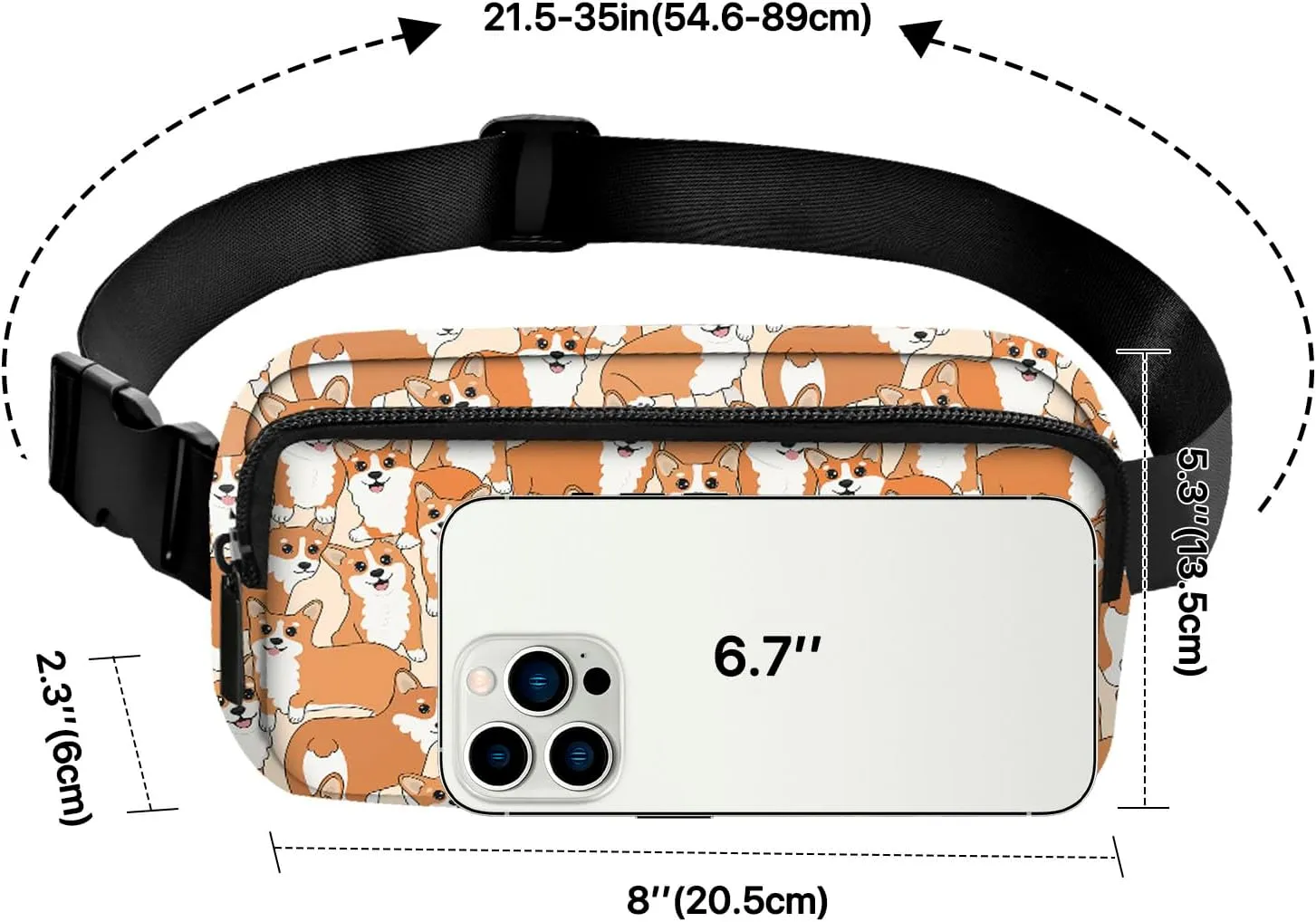 Dog Fanny Pack for Women Belt Bag Fashion Waist Pouch with Adjustable Strap for Sports Running Traveling Hiking Camping Cycling