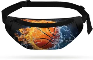 doginthehole Water and Fire Basketball Waist Packs for Kids Boys Lightweight Crossbody Bag with Adjustable Straps Teen Boys Chest Bag for Travel Holiday