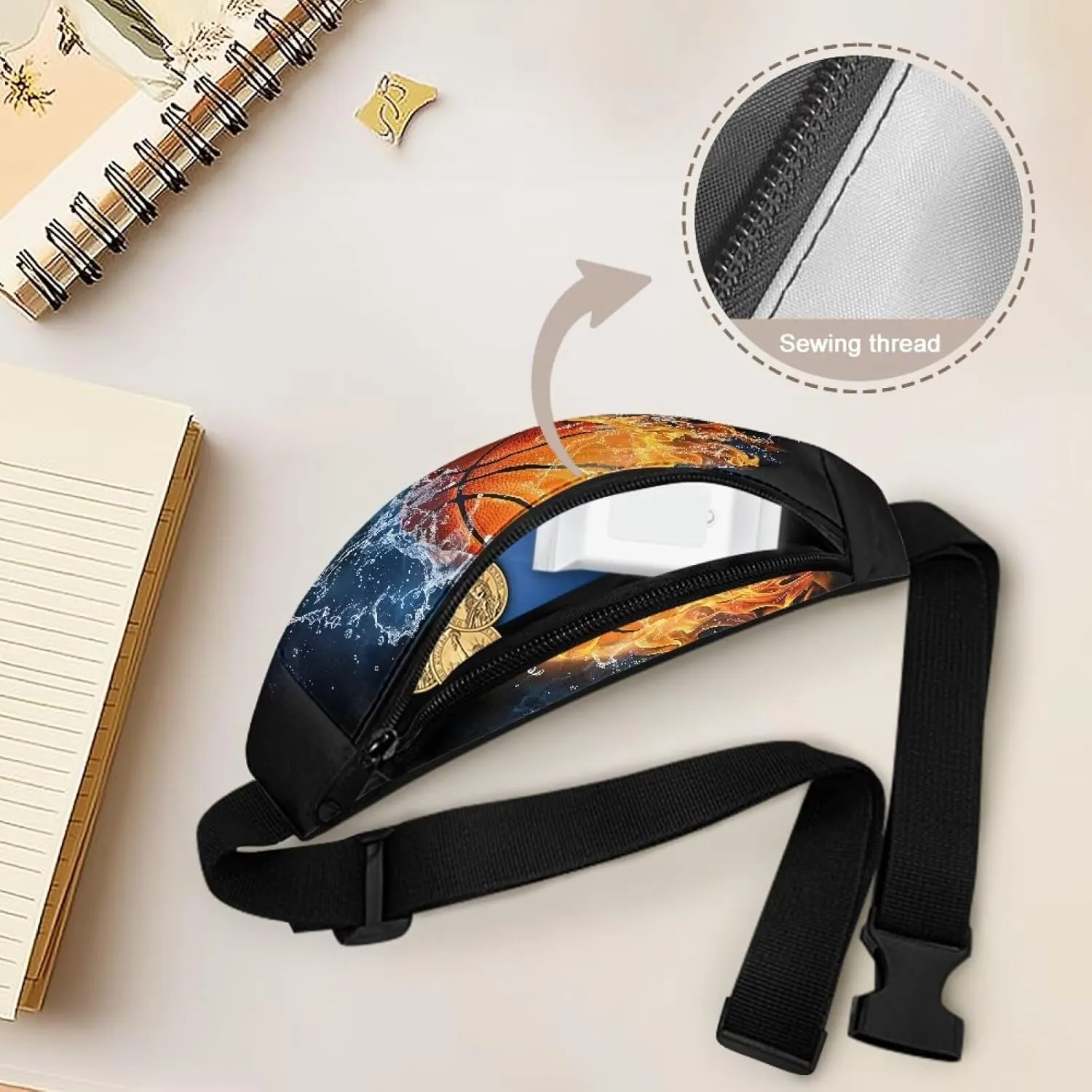doginthehole Water and Fire Basketball Waist Packs for Kids Boys Lightweight Crossbody Bag with Adjustable Straps Teen Boys Chest Bag for Travel Holiday