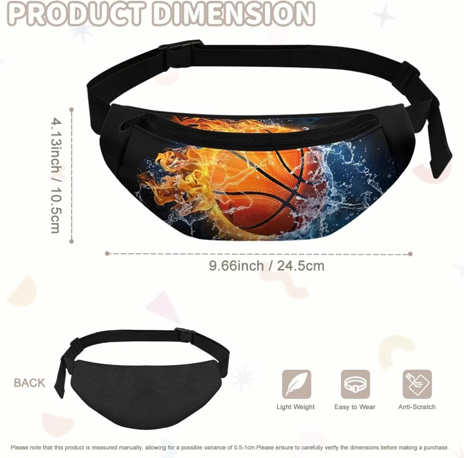 doginthehole Water and Fire Basketball Waist Packs for Kids Boys Lightweight Crossbody Bag with Adjustable Straps Teen Boys Chest Bag for Travel Holiday