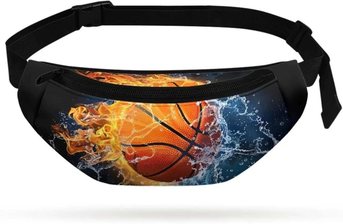 doginthehole Water and Fire Basketball Waist Packs for Kids Boys Lightweight Crossbody Bag with Adjustable Straps Teen Boys Chest Bag for Travel Holiday