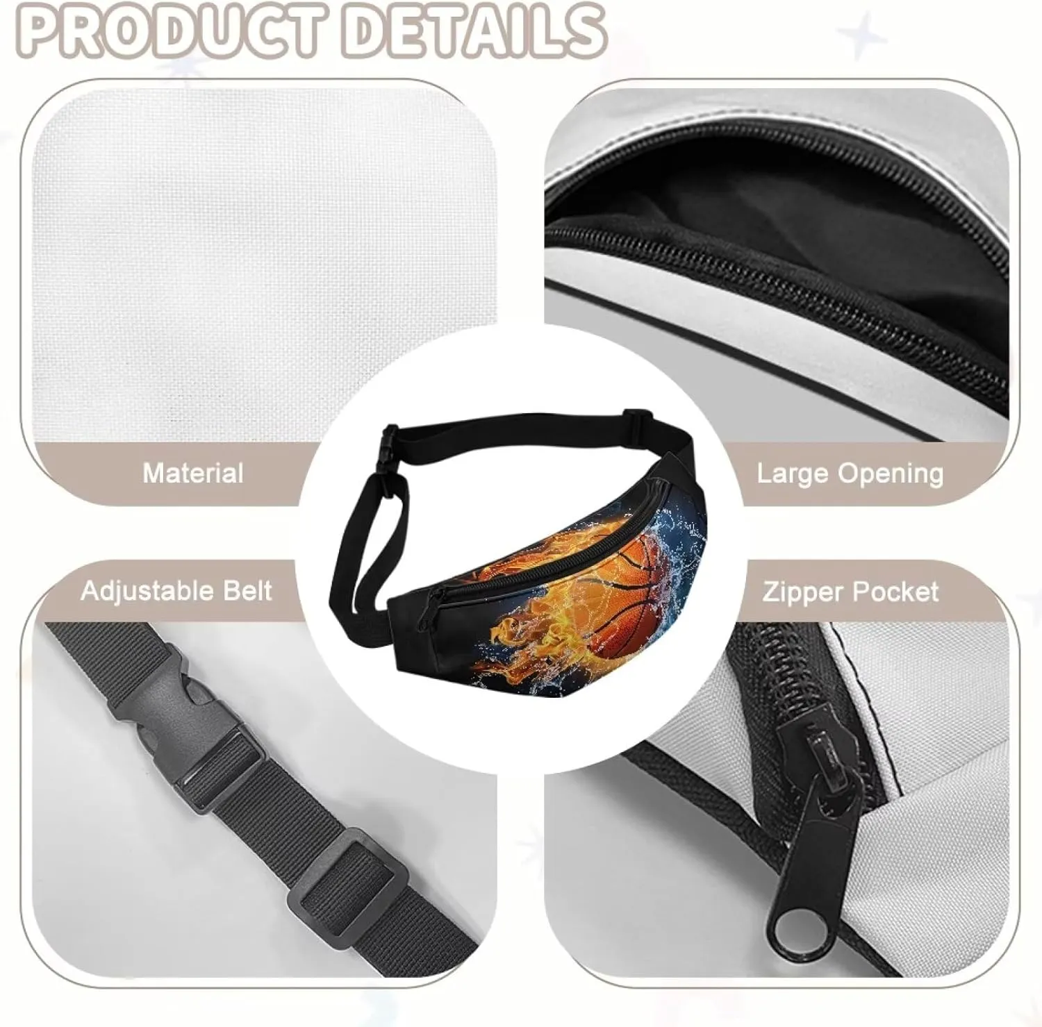 doginthehole Water and Fire Basketball Waist Packs for Kids Boys Lightweight Crossbody Bag with Adjustable Straps Teen Boys Chest Bag for Travel Holiday