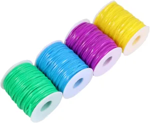 DOITOOL 4 Roll PVC Flat Belt for DIY Crafts Knitting String Band Strap Green Yellow Purple Blue for Garments Bags Shoes Hats and More