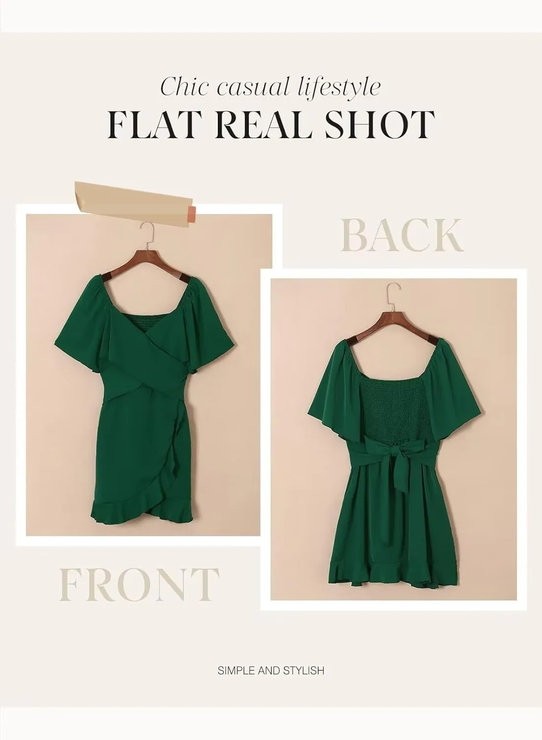 Dokotoo Women's Wrap V Neck Short Flared Sleeve Wedding Guest Dress Smocked Elastic Waist Tiered Belted Ruffle Hem Mini Dress