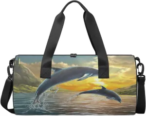 Dolphin Ocean Travel Duffel Bag Dolphin Island Sunset Sports Gym Bag Men Women Sports Travel Luggage Bag 17.6”×9”×9 “ Duffel Bag Weekend Overnight Gym Bag Nvenient For Carrying
