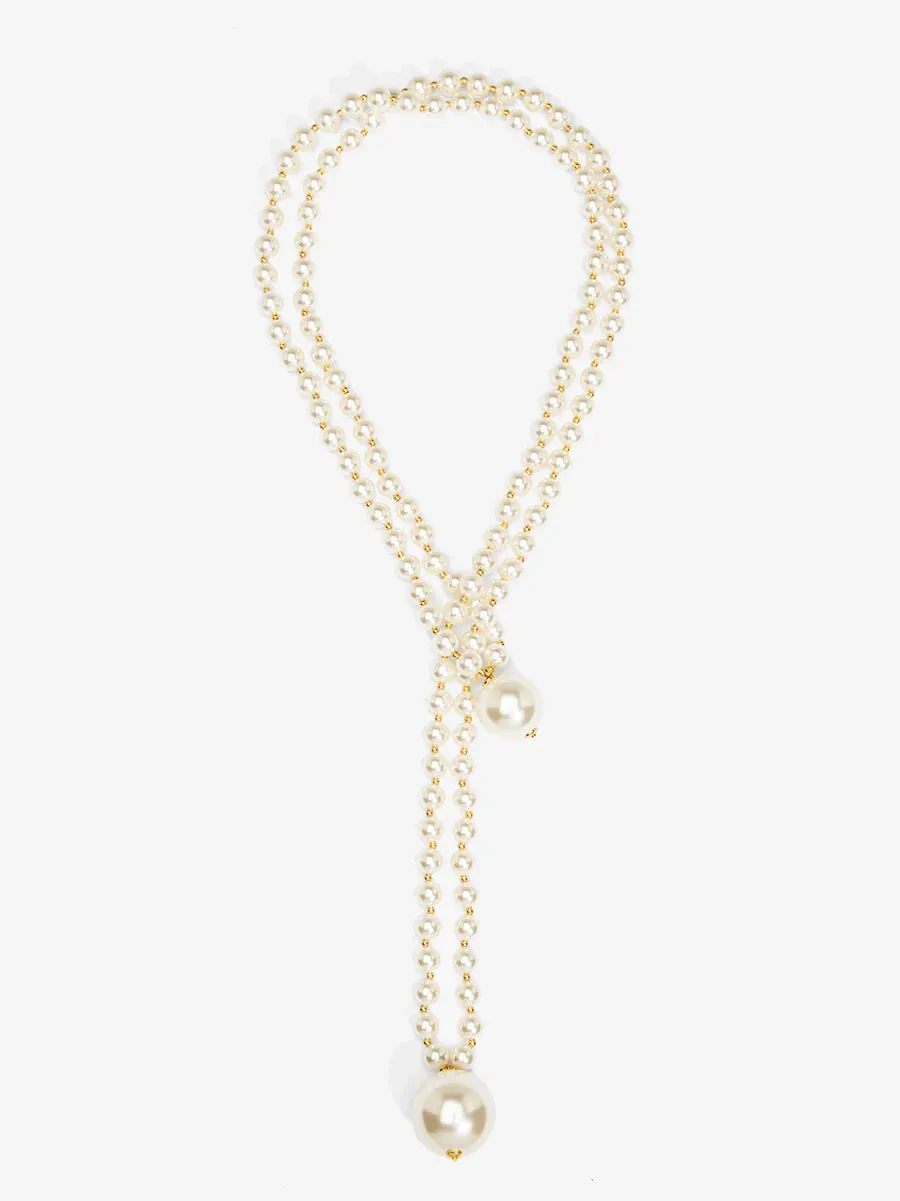 Double Pearl Long Necklace