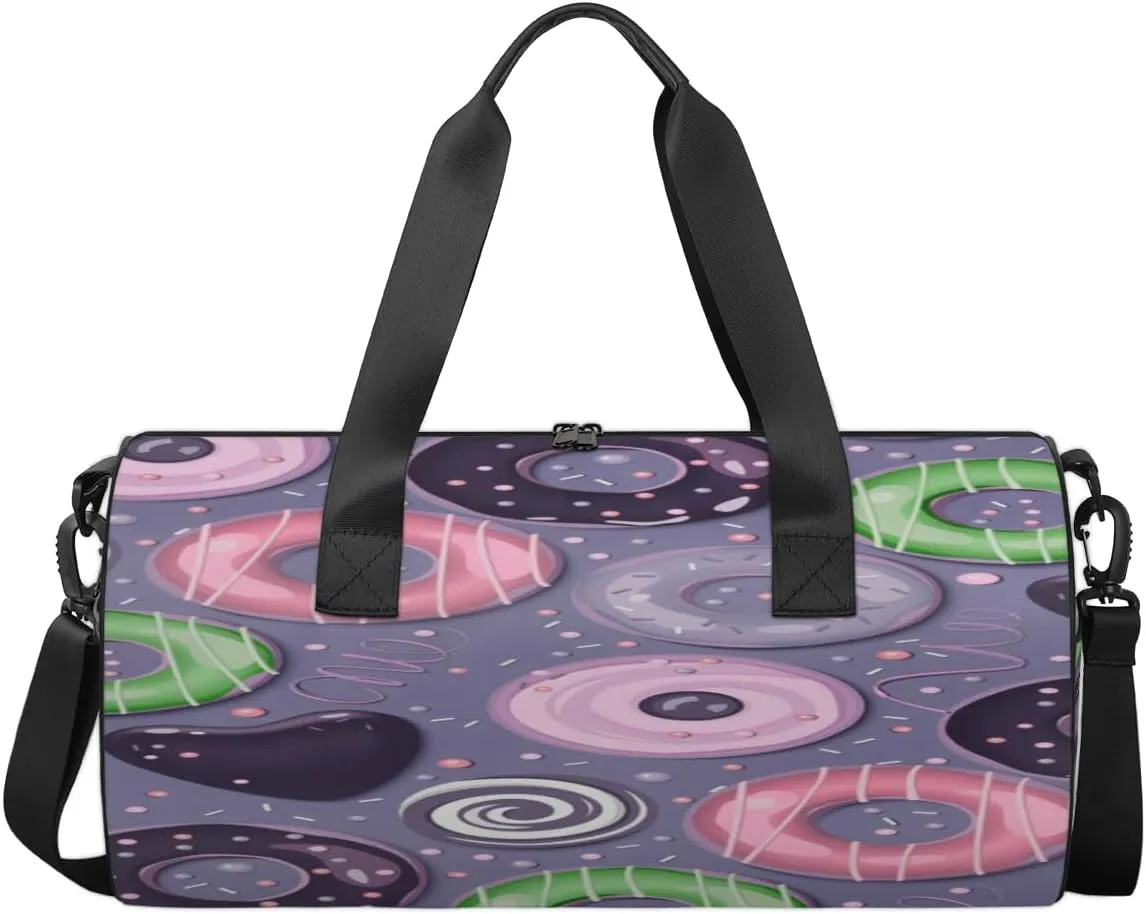 Doughnuts Travel Duffel Bag Delicious Colorful Dim Sum Sports Gym Bag Men Women Sports Travel Luggage Bag 17.6”×9”×9 “ Duffel Bag Weekend Overnight Gym Bag Nvenient For Carrying