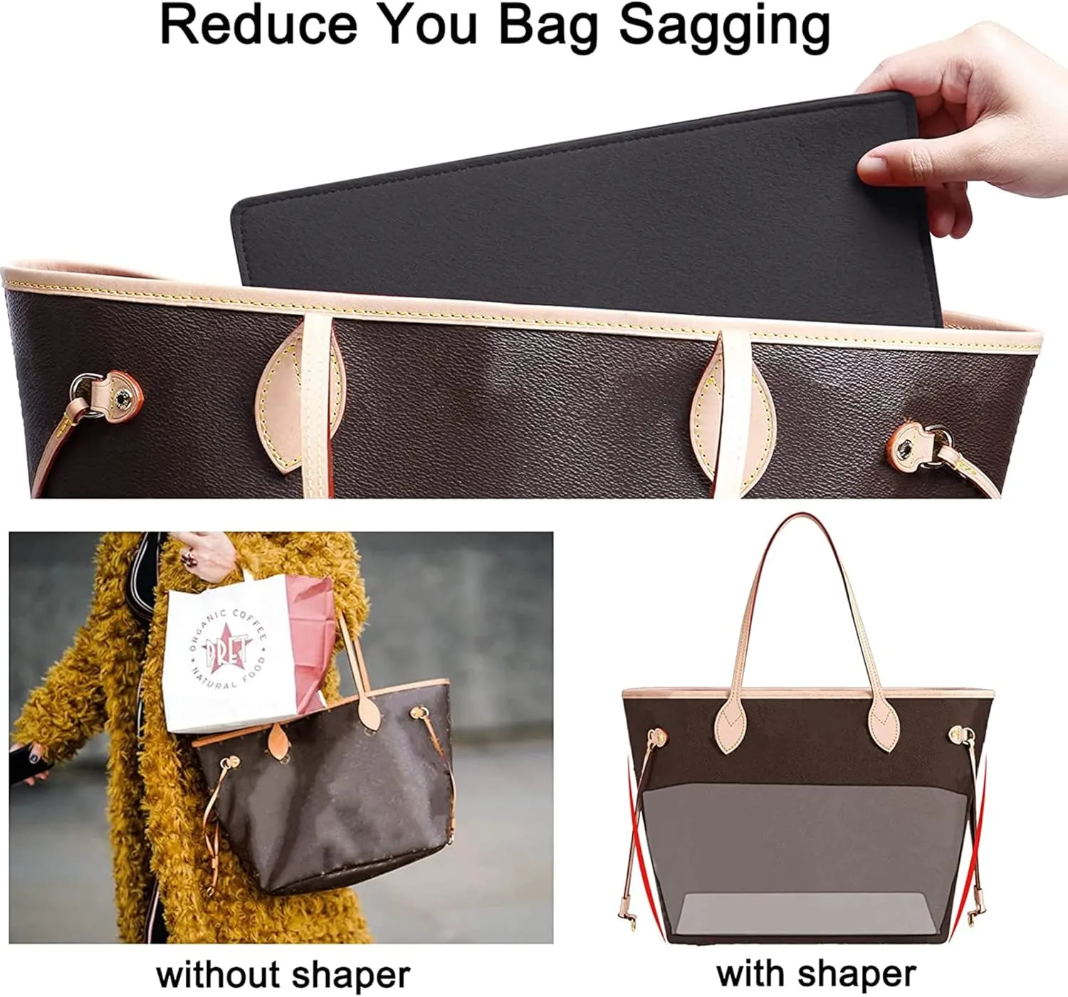Doxo Purse Organizer Insert Handbag&Tote Large with Zipper Bag in Bag Fit Speedy 30 and Neverfull PM/Saint Louis PM & Base Shaper 2pc Set(Large-Black-Combination)