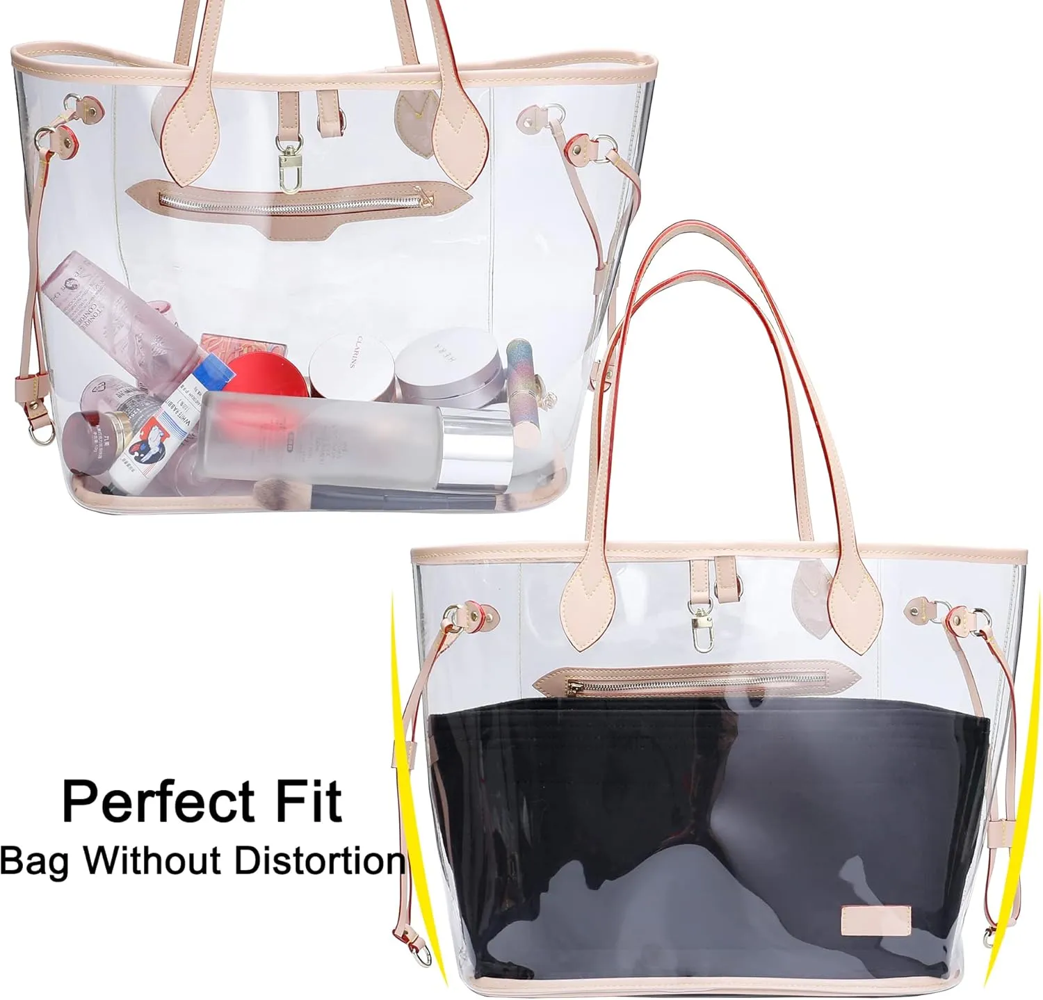 Doxo Purse Organizer Insert Handbag&Tote Large with Zipper Bag in Bag Fit Speedy 30 and Neverfull PM/Saint Louis PM & Base Shaper 2pc Set(Large-Black-Combination)