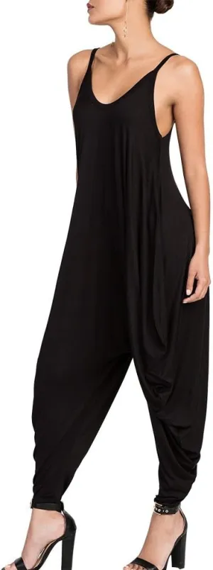 Dreamskull Women's Punk Spaghetti Strap Jumpsuit V Neckline Comfy Loose Harem One Piece Romper…
