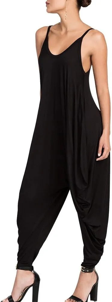 Dreamskull Women's Punk Spaghetti Strap Jumpsuit V Neckline Comfy Loose Harem One Piece Romper…