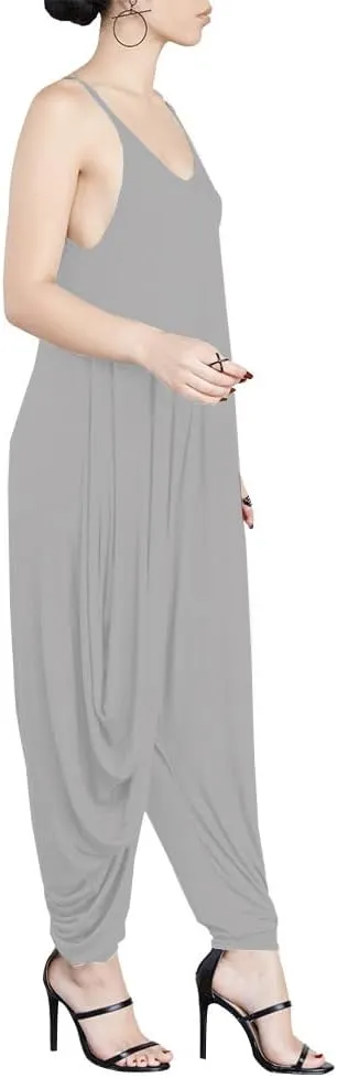 Dreamskull Women's Punk Spaghetti Strap Jumpsuit V Neckline Comfy Loose Harem One Piece Romper…