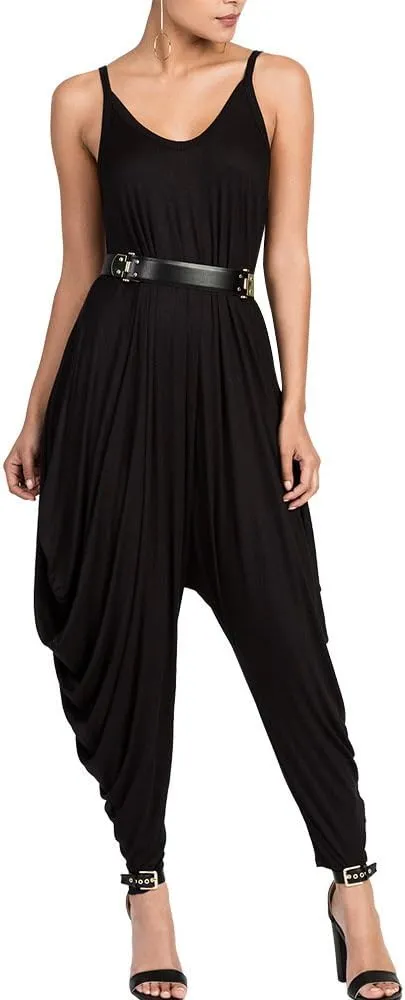 Dreamskull Women's Punk Spaghetti Strap Jumpsuit V Neckline Comfy Loose Harem One Piece Romper…