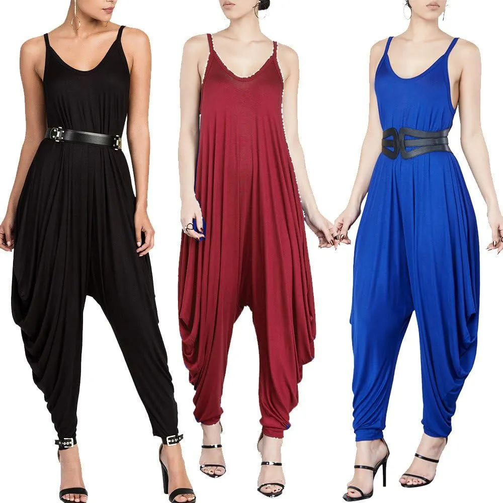 Dreamskull Women's Punk Spaghetti Strap Jumpsuit V Neckline Comfy Loose Harem One Piece Romper…