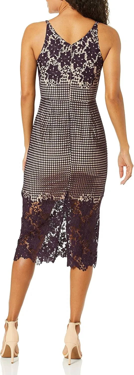 Dress the Population Women's Aurora Plunging Spaghetti Strap Midi Dress