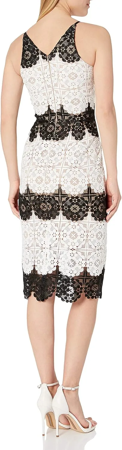 Dress the Population Women's Aurora Plunging Spaghetti Strap Midi Dress