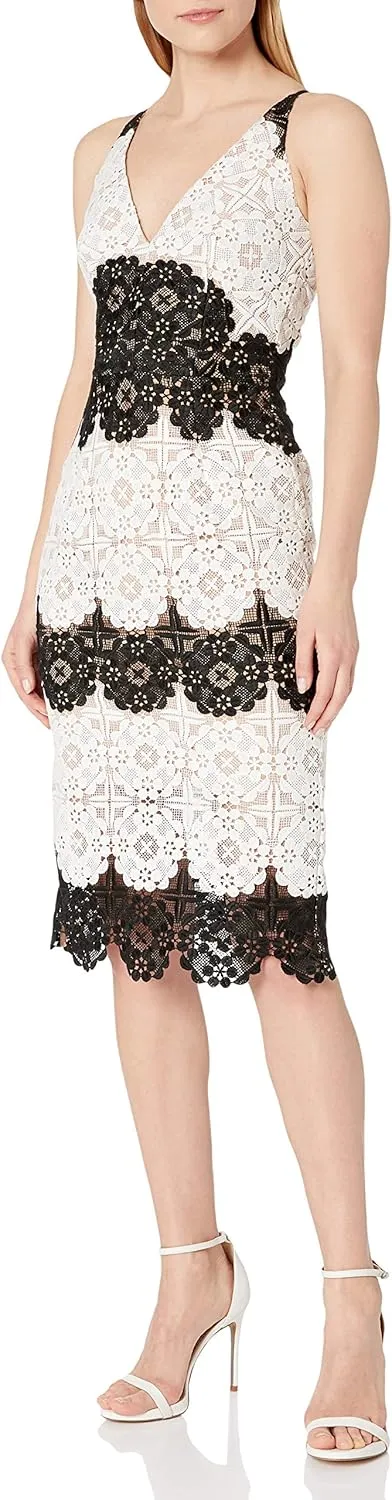 Dress the Population Women's Aurora Plunging Spaghetti Strap Midi Dress