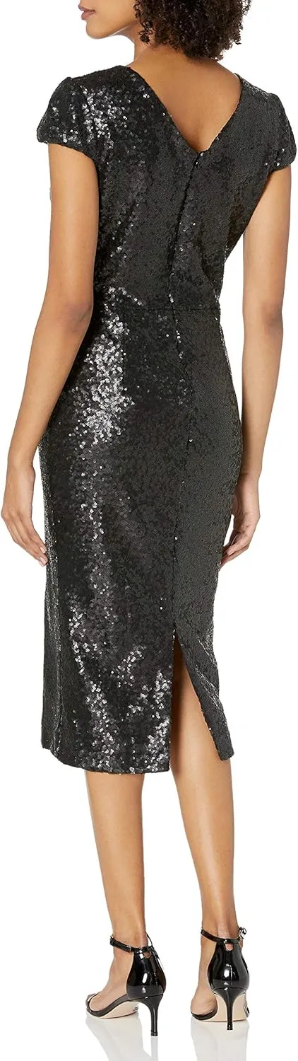 Dress the Population Women's Aurora Plunging Spaghetti Strap Midi Dress