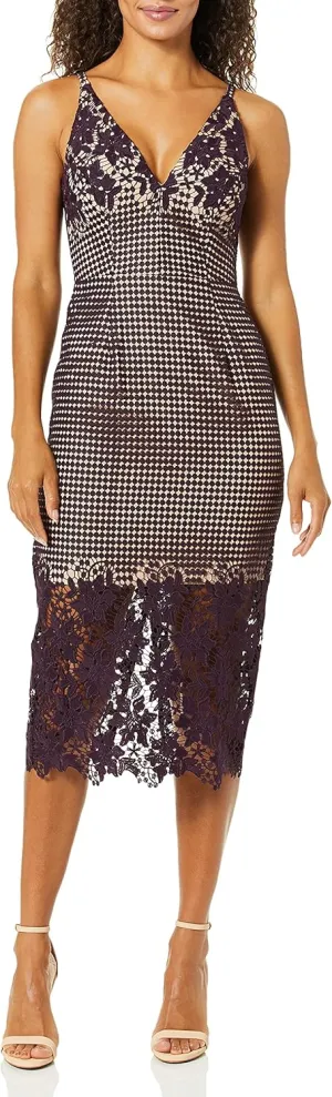 Dress the Population Women's Aurora Plunging Spaghetti Strap Midi Dress