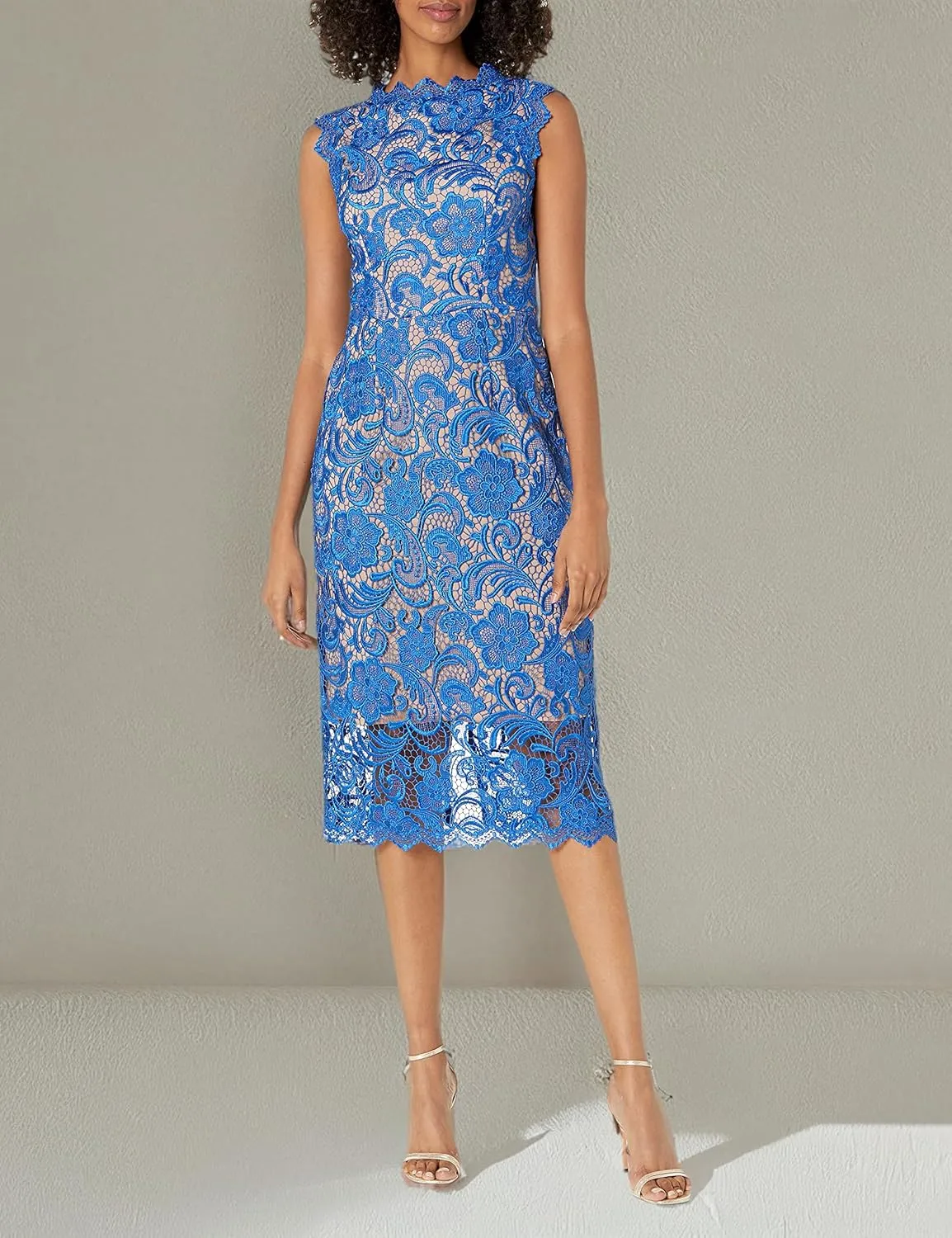 Dress the Population Women's Claudette Lace Sheath Midi Dress