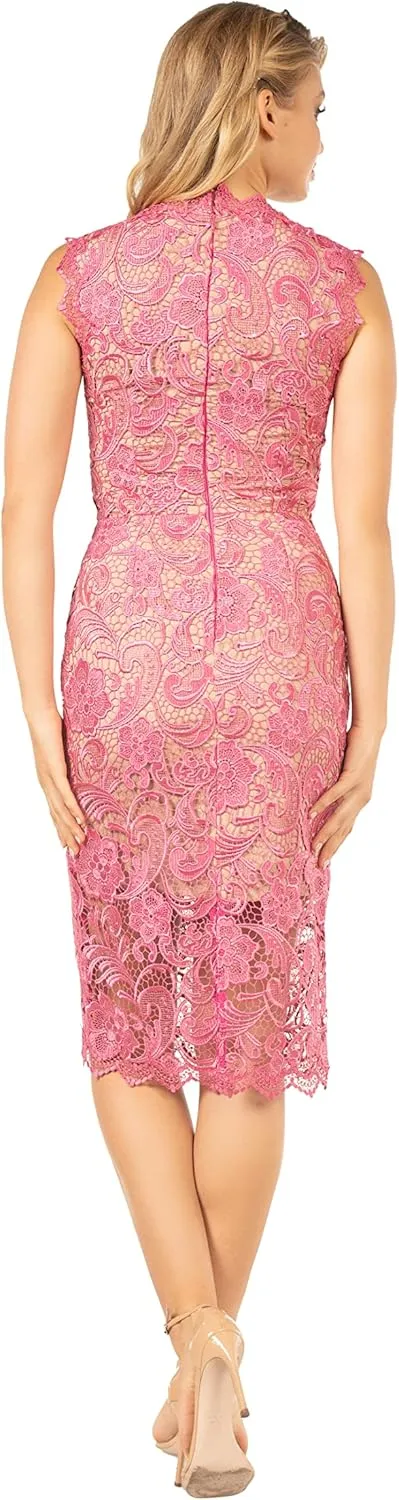 Dress the Population Women's Claudette Lace Sheath Midi Dress