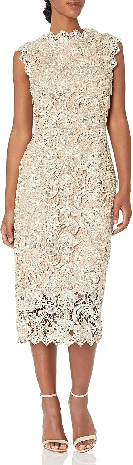 Dress the Population Women's Claudette Lace Sheath Midi Dress