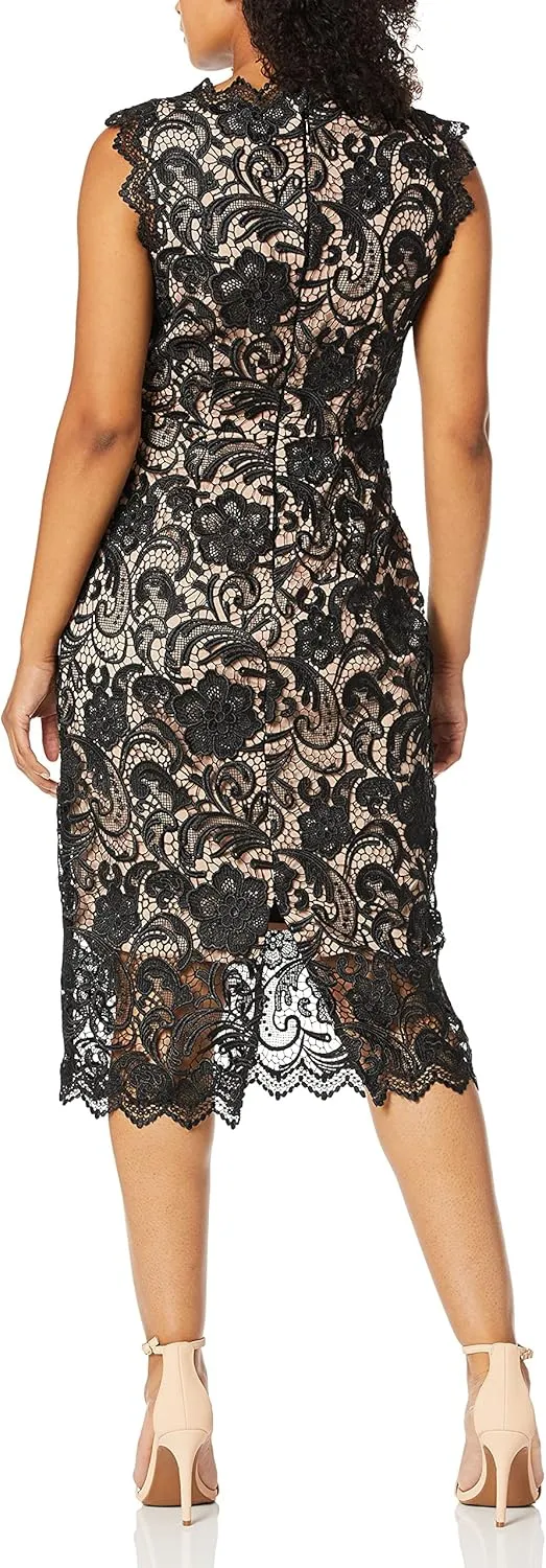 Dress the Population Women's Claudette Lace Sheath Midi Dress
