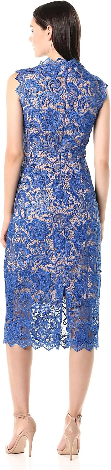 Dress the Population Women's Claudette Lace Sheath Midi Dress