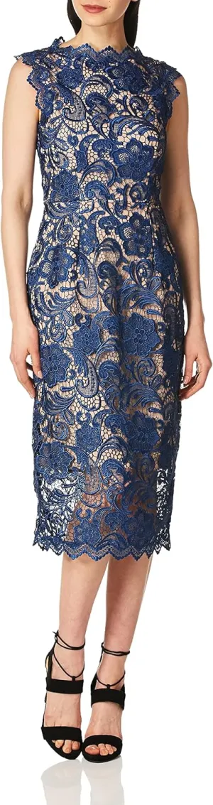Dress the Population Women's Claudette Lace Sheath Midi Dress