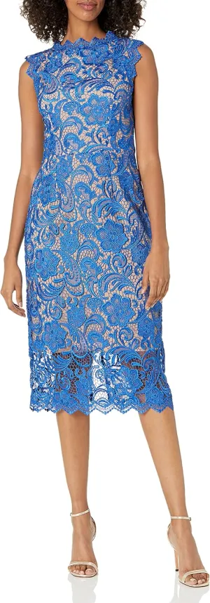 Dress the Population Women's Claudette Lace Sheath Midi Dress