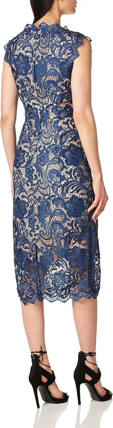 Dress the Population Women's Claudette Lace Sheath Midi Dress
