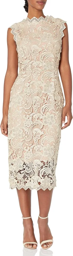 Dress the Population Women's Claudette Lace Sheath Midi Dress