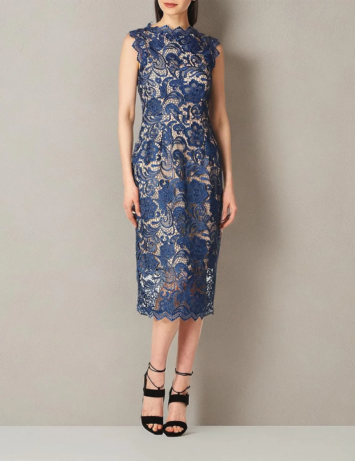 Dress the Population Women's Claudette Lace Sheath Midi Dress