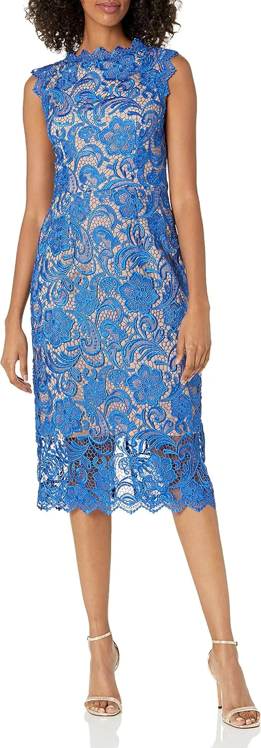 Dress the Population Women's Claudette Lace Sheath Midi Dress