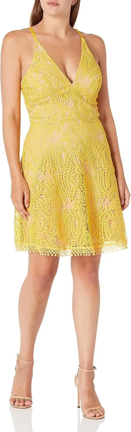 Dress the Population Women's Piper Sleeveless Lace Fit & Flare Short Dress