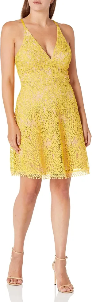 Dress the Population Women's Piper Sleeveless Lace Fit & Flare Short Dress