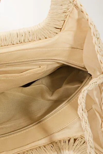 Dual Strap Color Block Braided Tote Bag