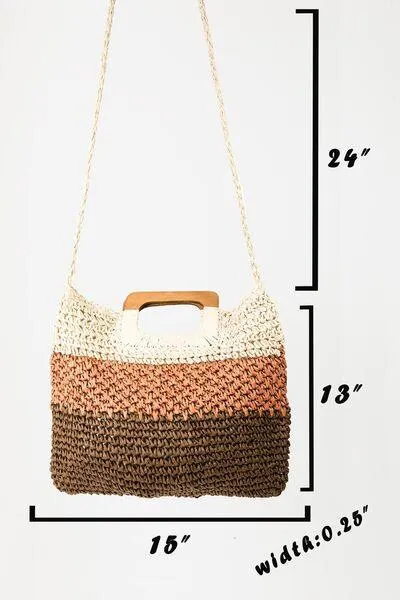 Dual Strap Color Block Braided Tote Bag