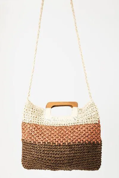 Dual Strap Color Block Braided Tote Bag