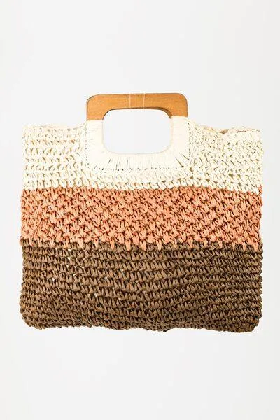 Dual Strap Color Block Braided Tote Bag