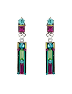 E425P-MC Architectural Two Tier Rectangle Earrings w/Post-Multicolor