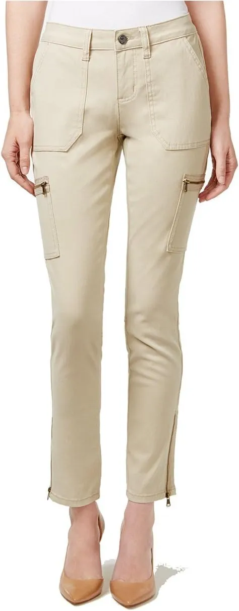 Earl Jean Cargo Women's Zip-Pocket Skinny Pants Beige 8