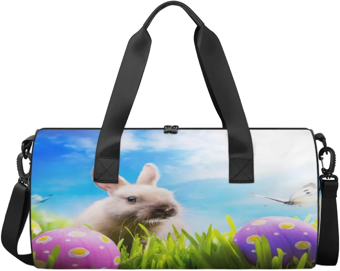 Easter Egg Travel Duffel Bag Hare Butterfly Sports Gym Bag Men Women Sports Travel Luggage Bag 17.6”×9”×9 “ Duffel Bag Weekend Overnight Gym Bag Nvenient For Carrying