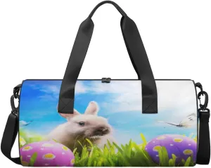 Easter Egg Travel Duffel Bag Hare Butterfly Sports Gym Bag Men Women Sports Travel Luggage Bag 17.6”×9”×9 “ Duffel Bag Weekend Overnight Gym Bag Nvenient For Carrying