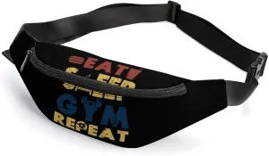 Eat Sleep Gym Belt Bag Waist Bag Pouch with Adjustable Strap Crossbody Bag for Women Men
