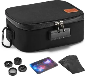 Egooz Large Smell Proof Containers Case with 3 Accessories | Premium Smell Proof Stash Bags with 3 Combination Lock | Waterproof Box for Home and Travel, Black