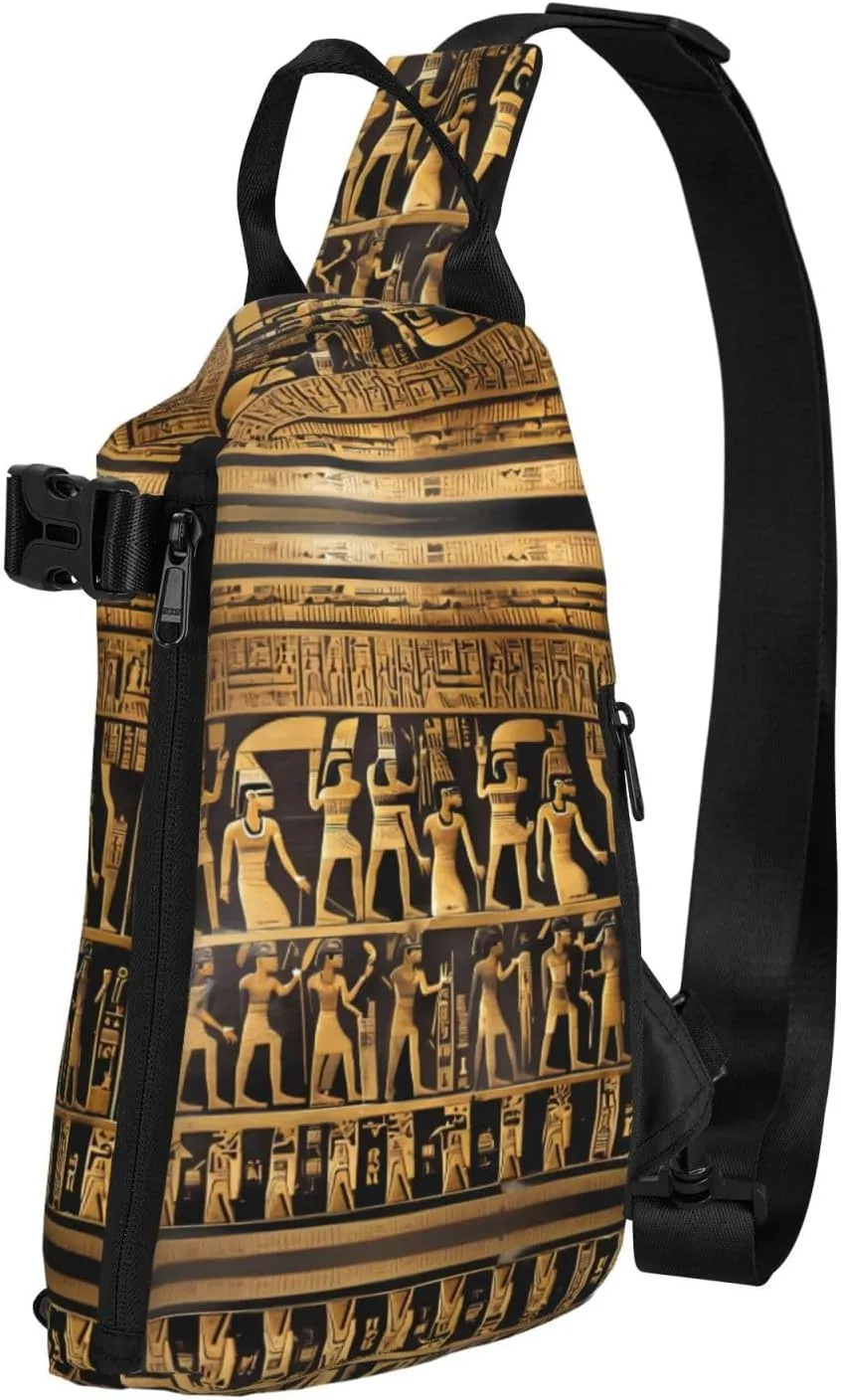 Egypts Hieroglyphics Print Trend Casual Crossbody Chest Bag Multipurpose Cross Body Shoulder Bag