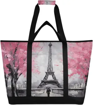Eiffel Tower Reusable Insulated Lunchbox Cooler Bag, Leakproof Kitchen Grocery Bag Collapsible Portable Cooler Tote Bag for Picnic, Camping, Office, Travel