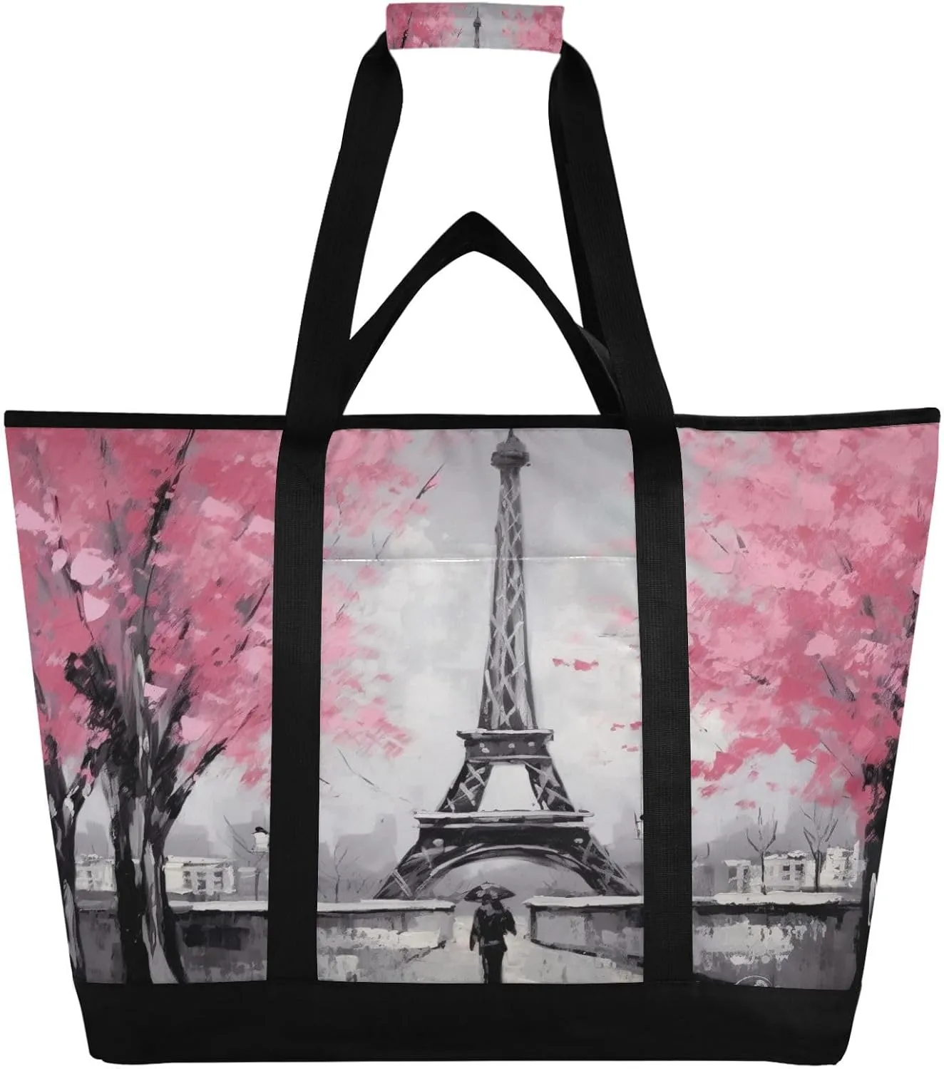 Eiffel Tower Reusable Insulated Lunchbox Cooler Bag, Leakproof Kitchen Grocery Bag Collapsible Portable Cooler Tote Bag for Picnic, Camping, Office, Travel